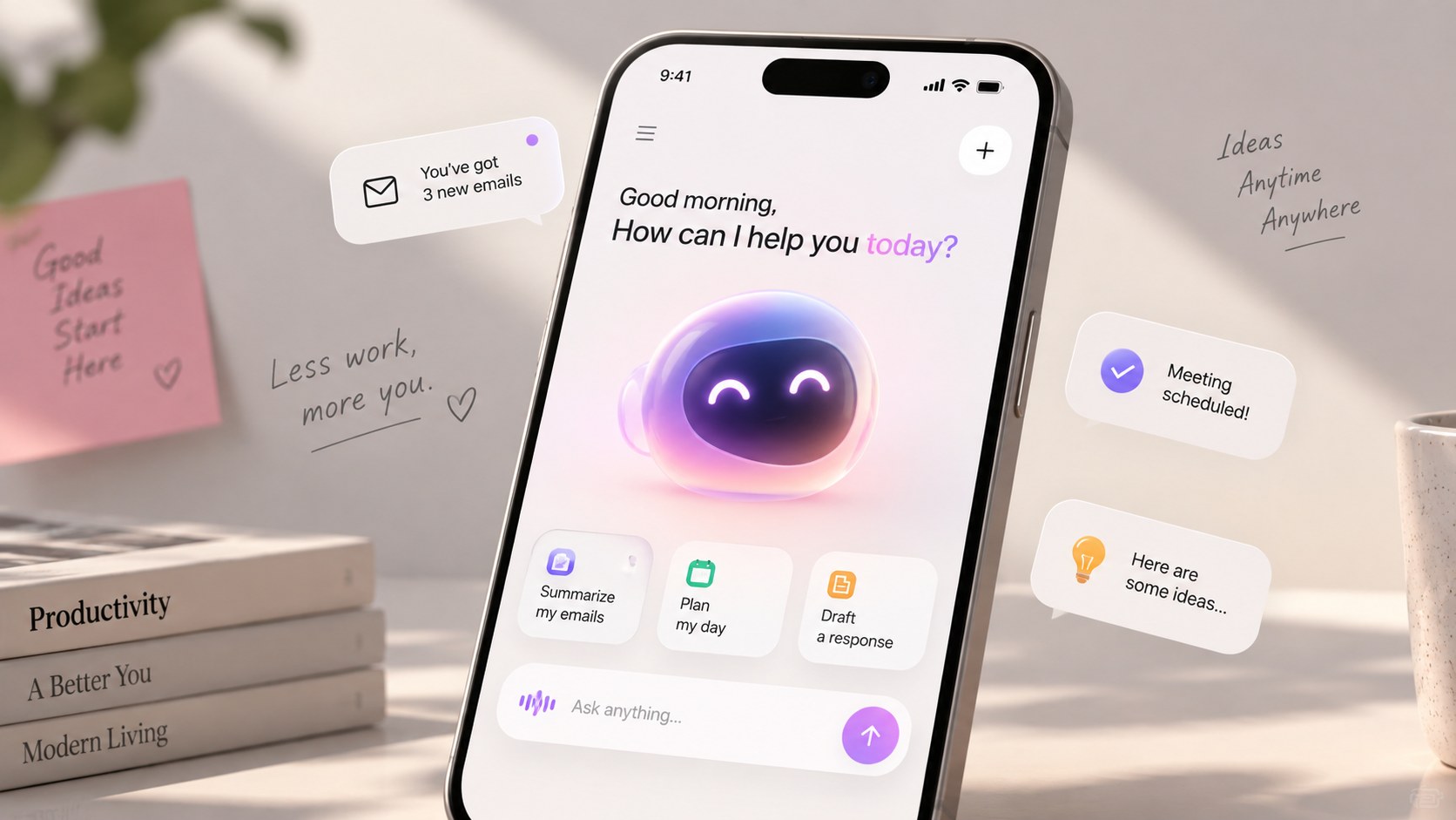 AI assistant app home screen
